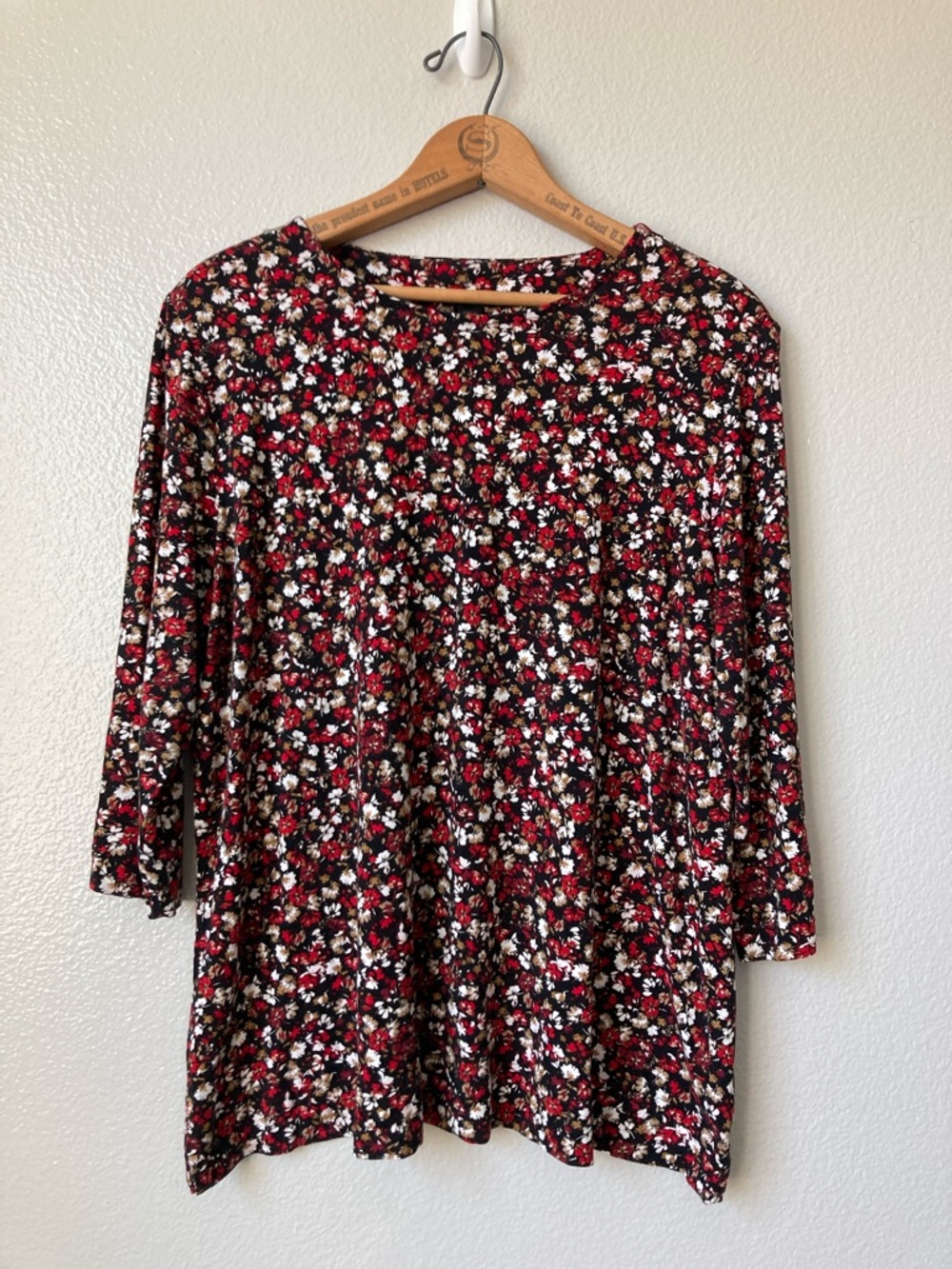 J. Jill Wearever Collection Ditsy Floral 3/4 length sleeve jersey Tunic Top sz S